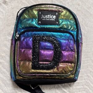 Justice Letter (D) fierce-brave-amazing iridescent color backpack EUC